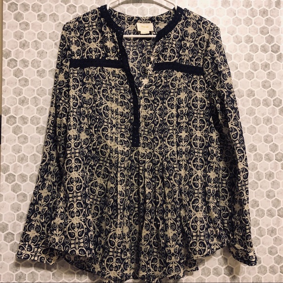 Anthropologie/Maeve Abella Pintuck Patterned Top - Picture 2 of 8